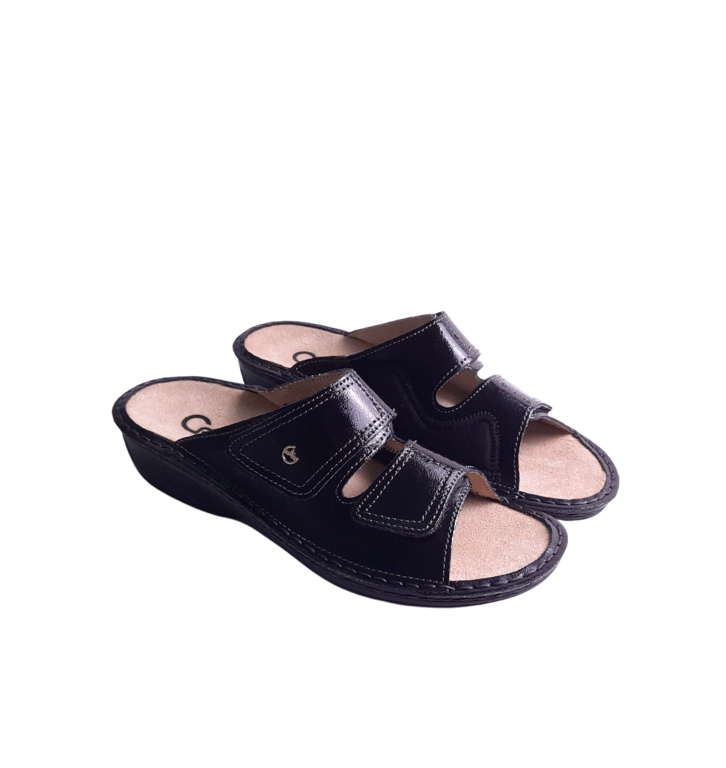 Italian Leather Sandals Shiny Black