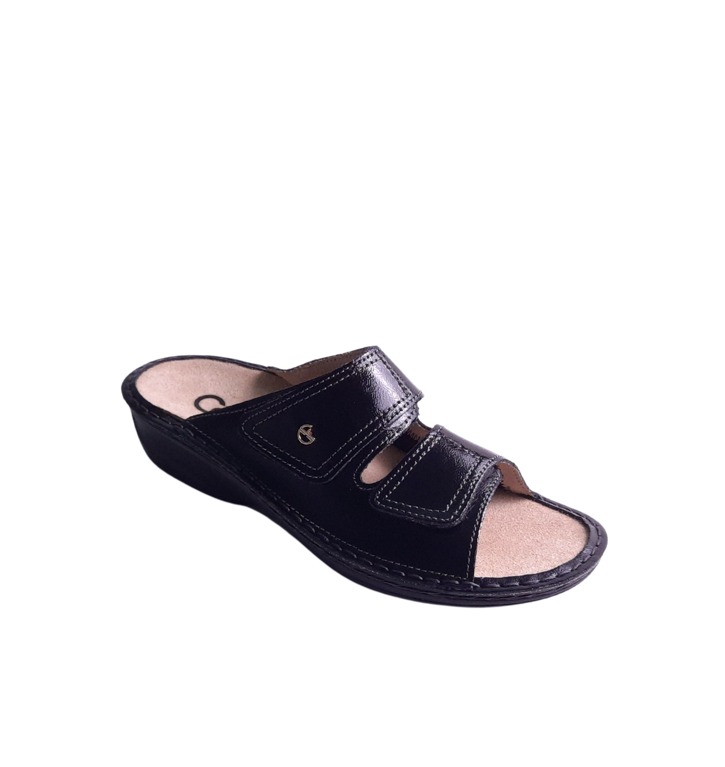 Italian Leather Sandals Shiny Black