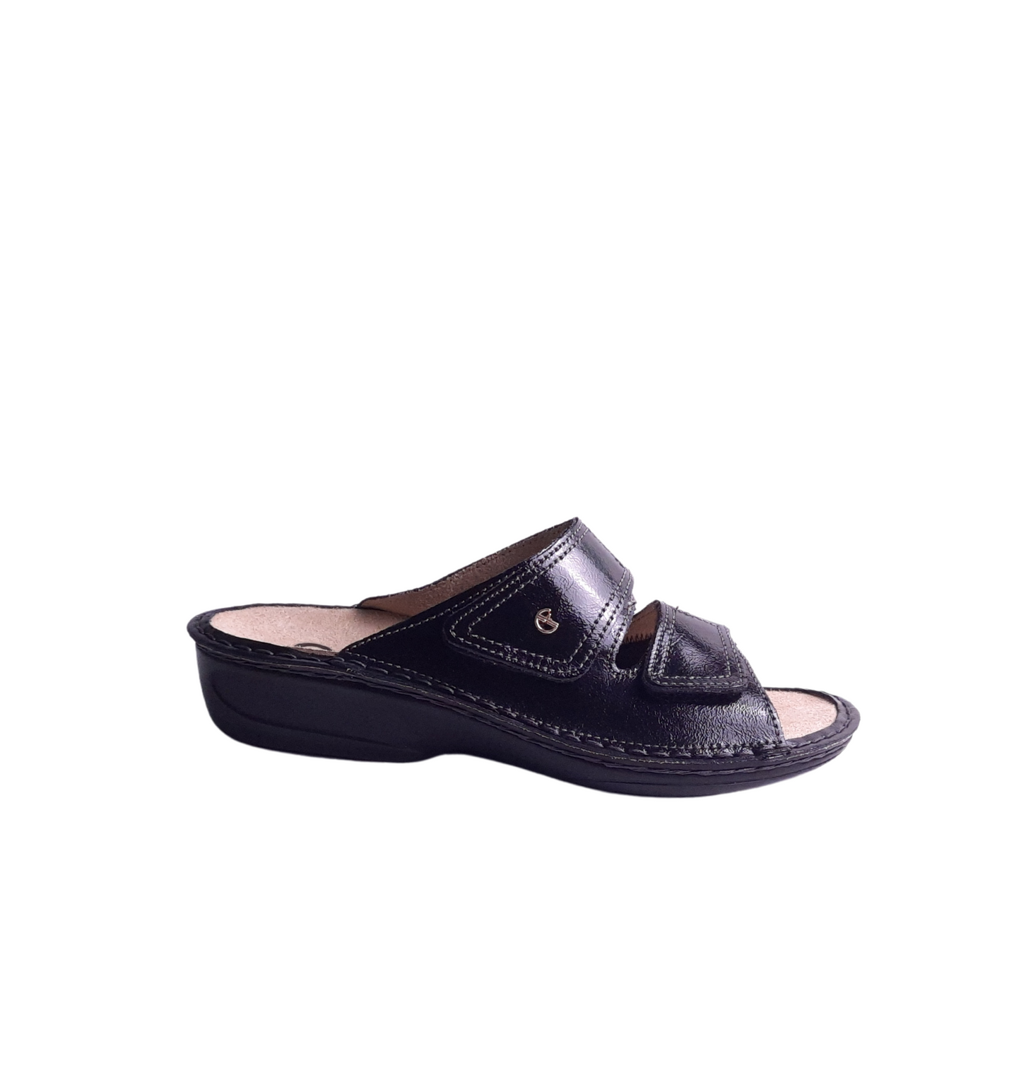 Italian Leather Sandals Shiny Black