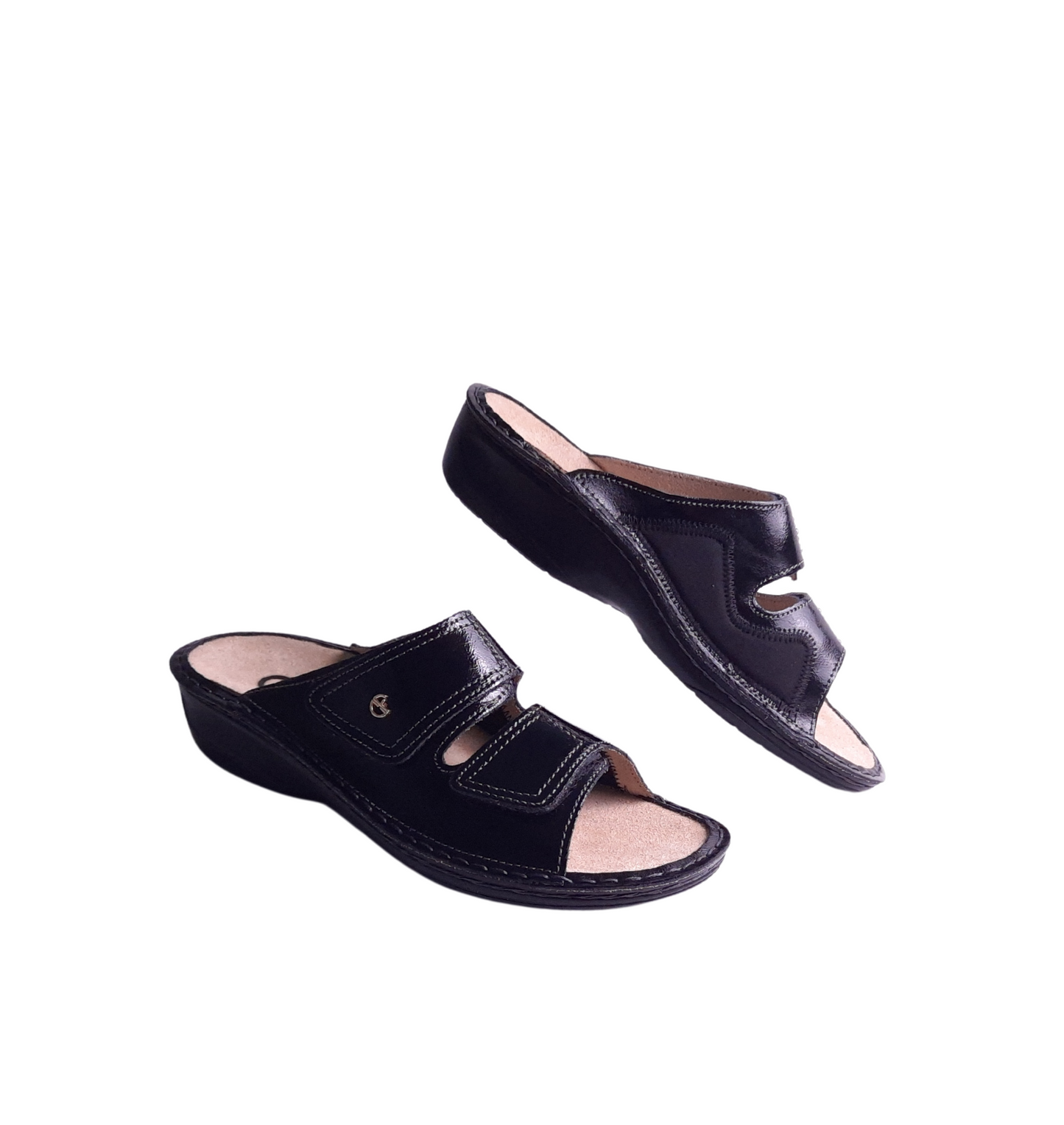 Italian Leather Sandals Shiny Black