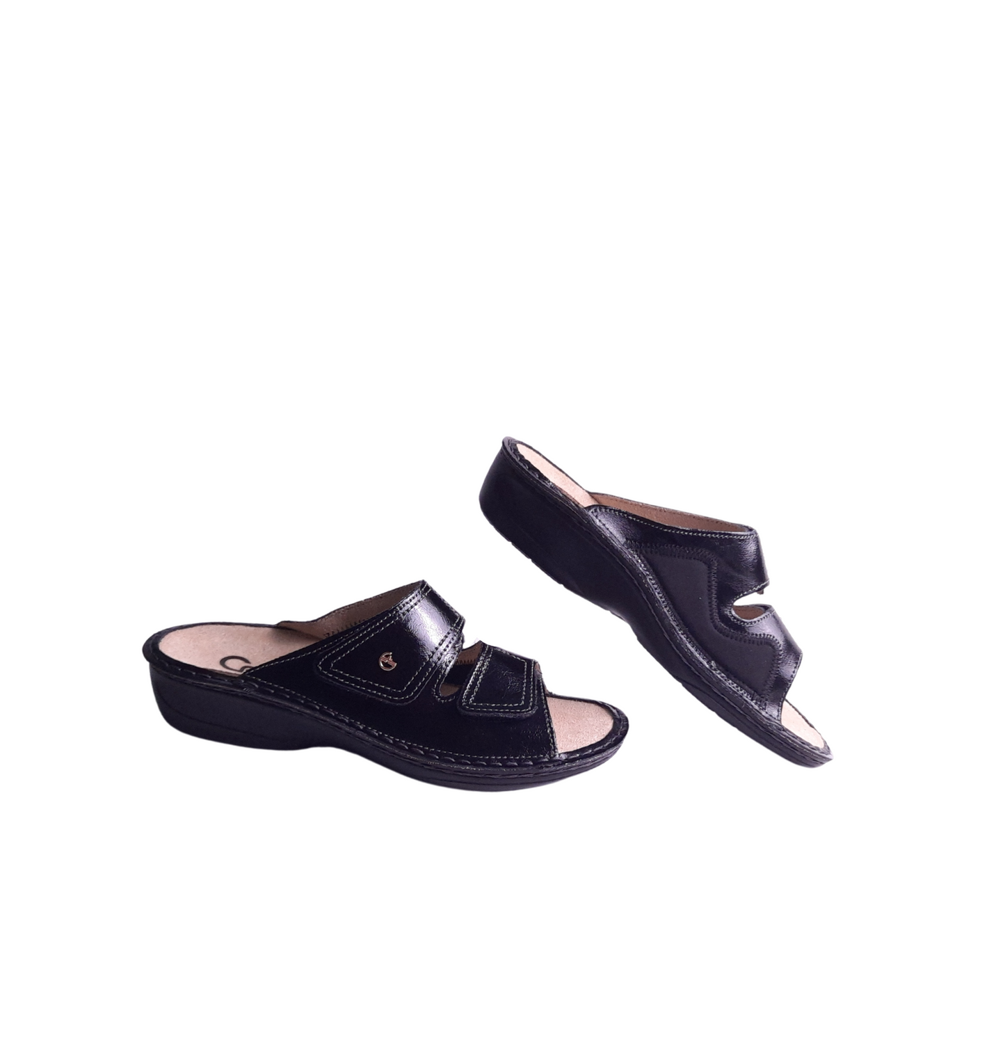 Italian Leather Sandals Shiny Black